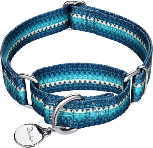 Martingale Dog Collar No Pull Pet Collar Heavy Duty Dog Martingale Collars Silky with Unique Geometric Pattern for Medium and Large Dogs (Large, Turquoise)